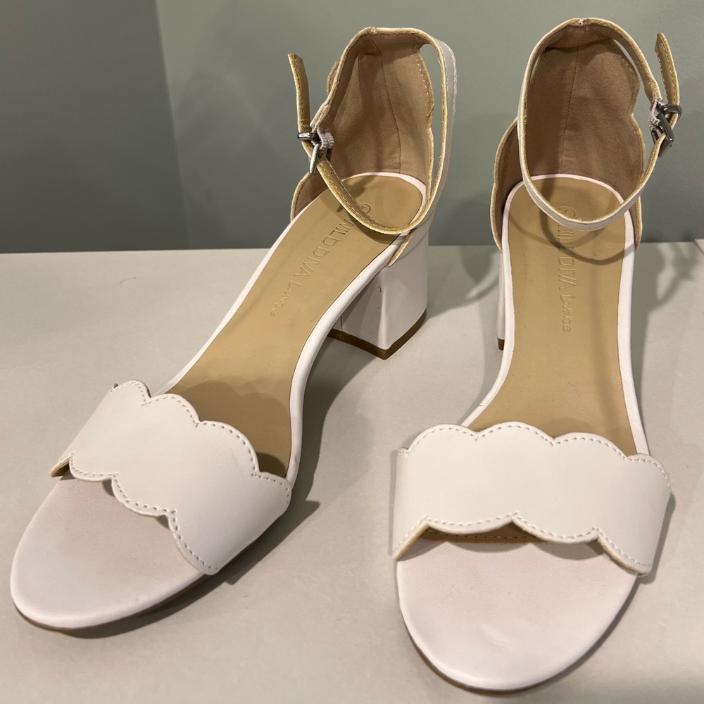 White Kitten Block Heels
